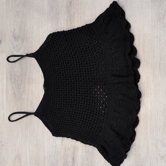 Only Black Ruffled Peplum Camisole Crochet Top Size M - Picture 3 of 10